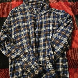 Men's Blue and Brown Plaid Shirt